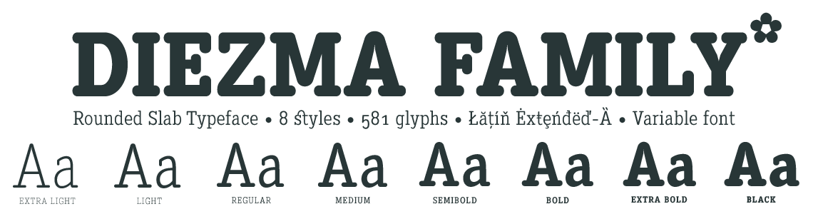 Diezma Round Typeface Family. 8 styles & Variable Font