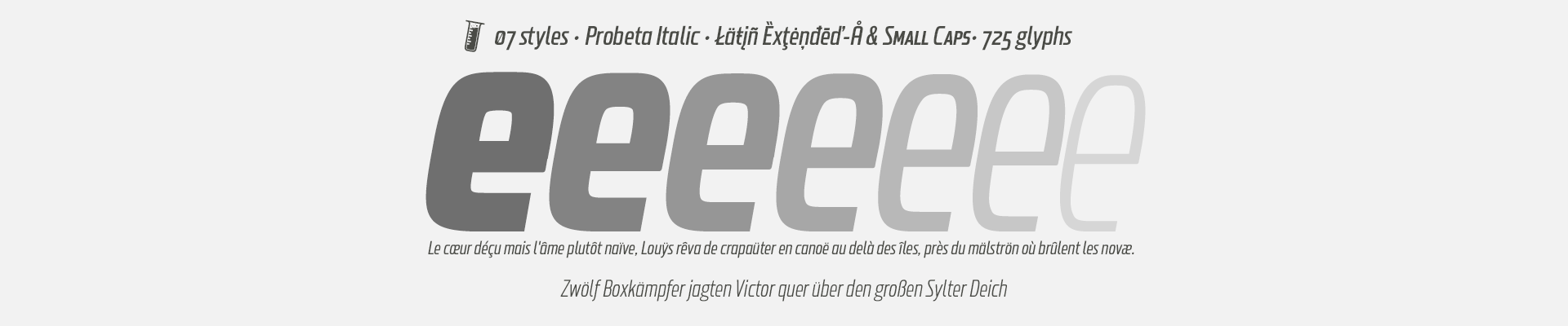 Probeta Sans Italic family fonts - 07 styles - OpenType Features